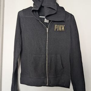 Pink Dark Gray Hoodie with Gold Lettering